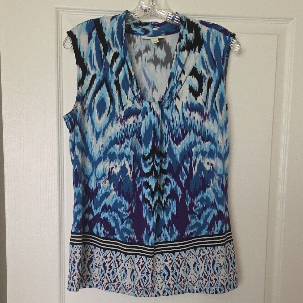 Dana Buchman Blue Sleeveless Graphic Blouse